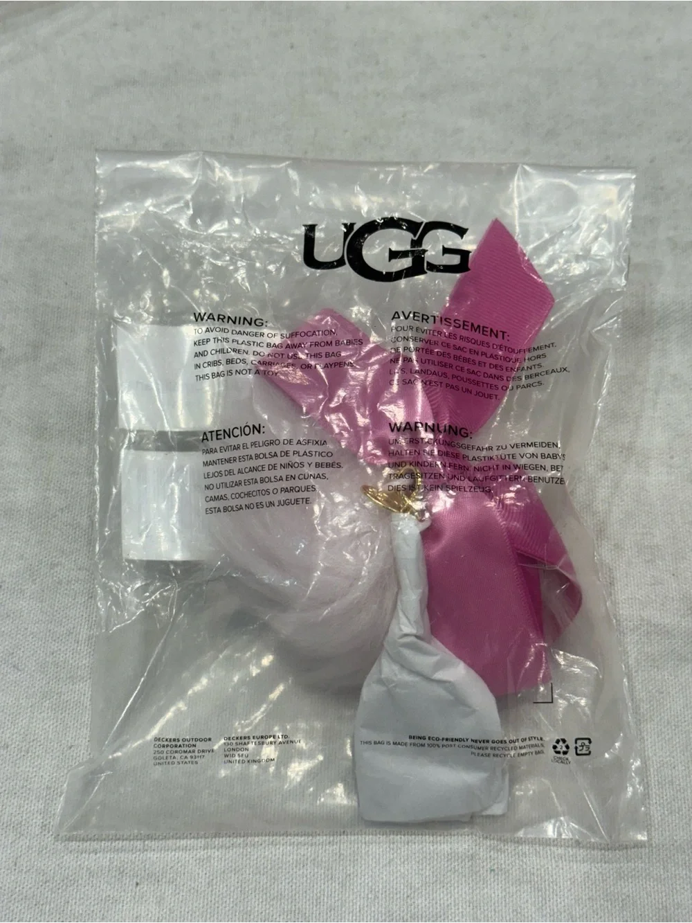 UGG Pink Holiday Gift Bow Key Chain Fob Ring
